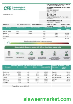 Mexico Electricity CFE business utility bill template in Word and PDF formats, fully editable